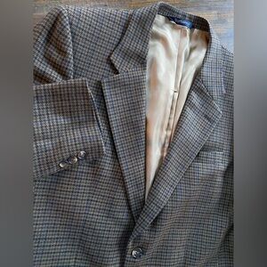 Burberrys Blazer Brown Blue Houndstooth Wool Jacket Sport Coat USA Est Size 40